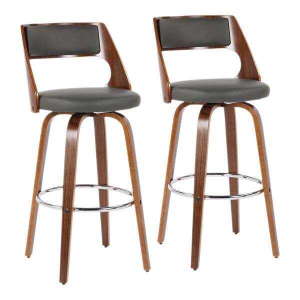 Lumisource Cecina Barstool in Walnut and Grey Faux Leather, PK 2 B30-CECINAR WLGY2